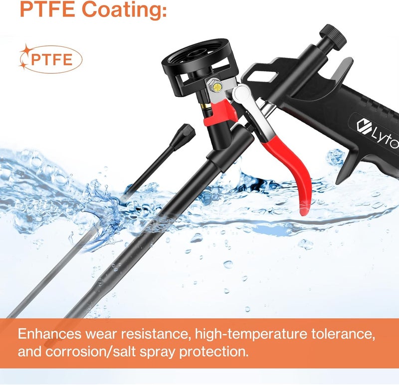 Lytool Spray Foam Gun with 12.6” Extension Rod PTFE Non Stick Barrel Copper Nozzle Adjustable Flow Caulking Gun with Cleaning Brush for Insulation Sealing Compatible with PU Foam Cans Easy to Clean - Image 5